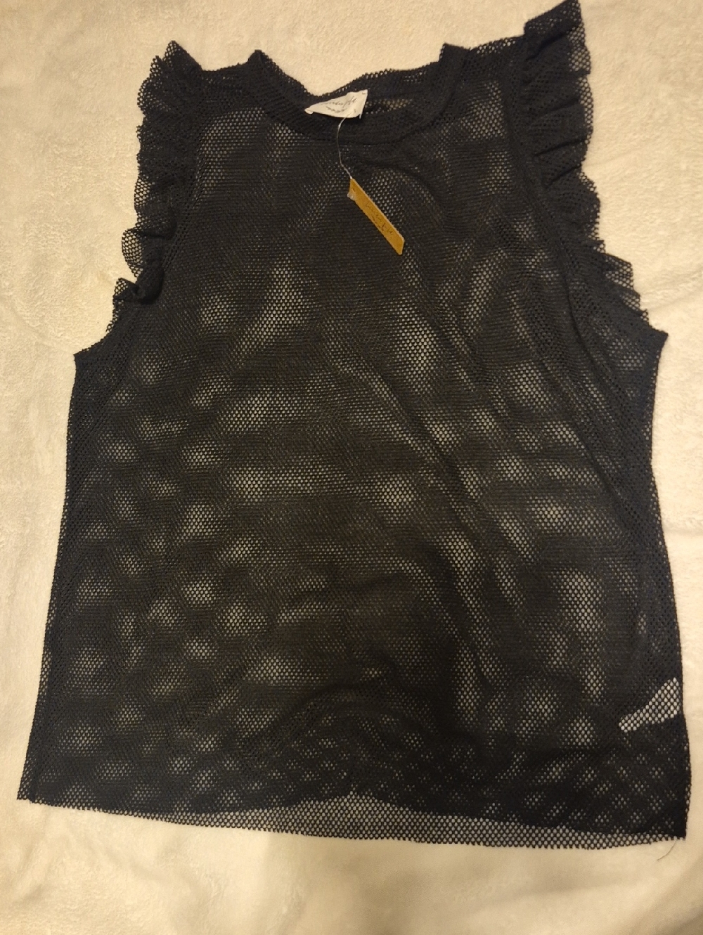 lavender field Black Sheer Mesh Ruffle Tank